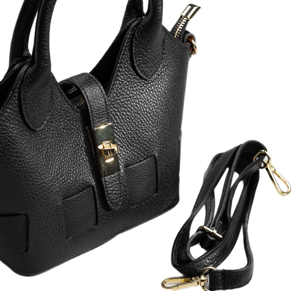 DOMUS 252610 Women's Shoulder-Hand Bag Leather Black Bags