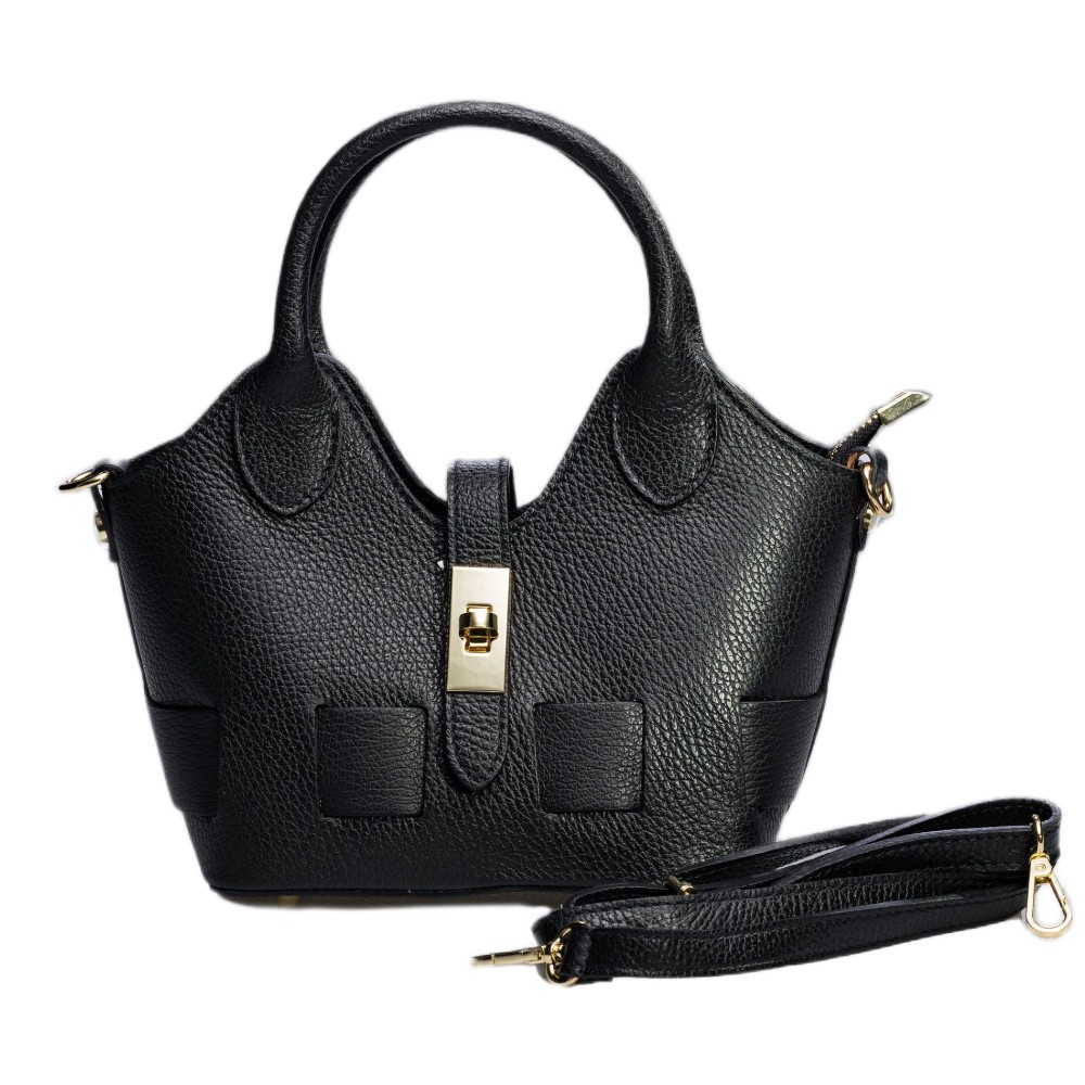 DOMUS 252610 Women's Shoulder-Hand Bag Leather Black Bags