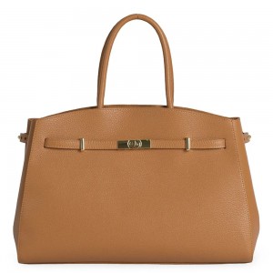 DOMUS 252611 Women's Shoulder-Hand Bag Leather Tan Bags