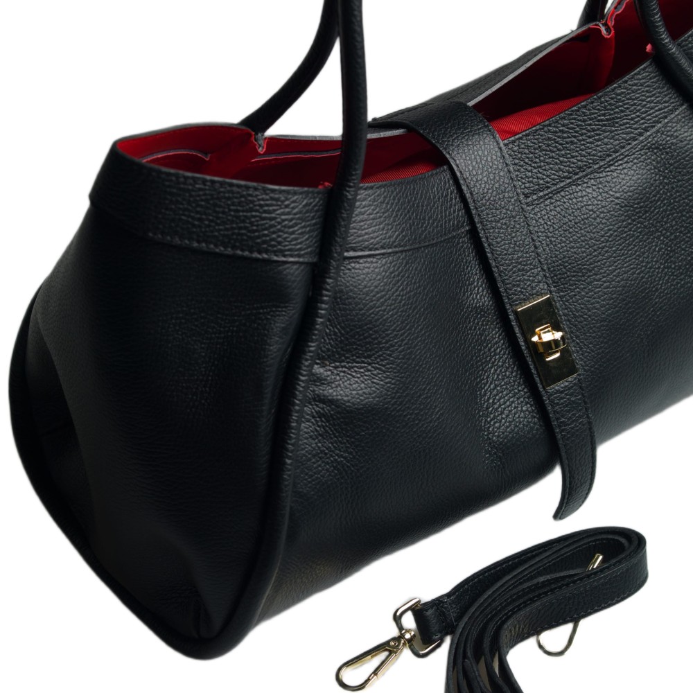 DOMUS 252612 Women's Shoulder-Hand Bag Leather Black Bags