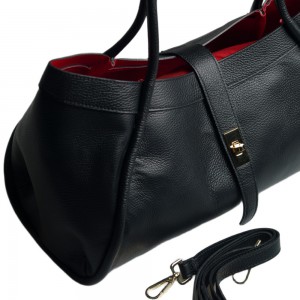 DOMUS 252612 Women's Shoulder-Hand Bag Leather Black Bags