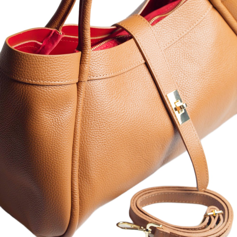 DOMUS 252612 Women's Shoulder-Hand Bag Leather Tan Bags