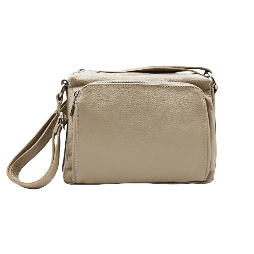 Domus Δερμάτινη τσάντα γυναικεία χιαστή 40001985 μπεζ Τσάντες