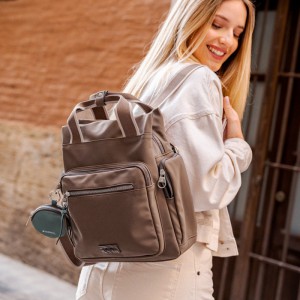 Gabol 605549 VALLE  Backpack Γυναικεία Τσάντα Πλάτης Καφέ Τσάντες
