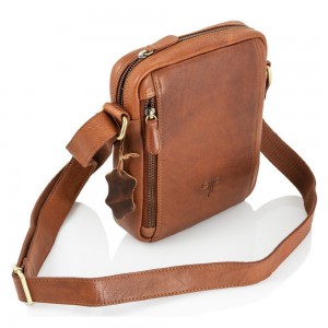 KION 7617 Cognac Vintage Τσαντάκι Δέρμα Χιαστί/Ώμου Κονιάκ Τσάντες