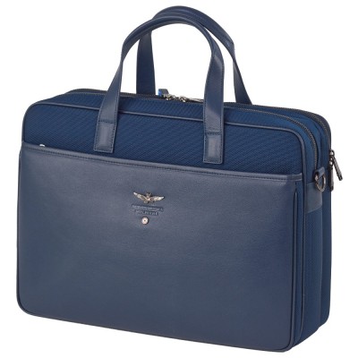 Aeronautica Militare AM-532 Χαρτοφύλακας Δέρμα με Ύφασμα Μπλε