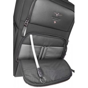 Aeronautica Militare AM-534 Τσάντα Πλάτης Backpack Δέρμα με Ύφασμα Μαύρη Bags