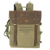 Aeronautica Militare AM-613 Backpack Τσάντα Πλάτης από Καμβά με Δέρμα Χακί 1