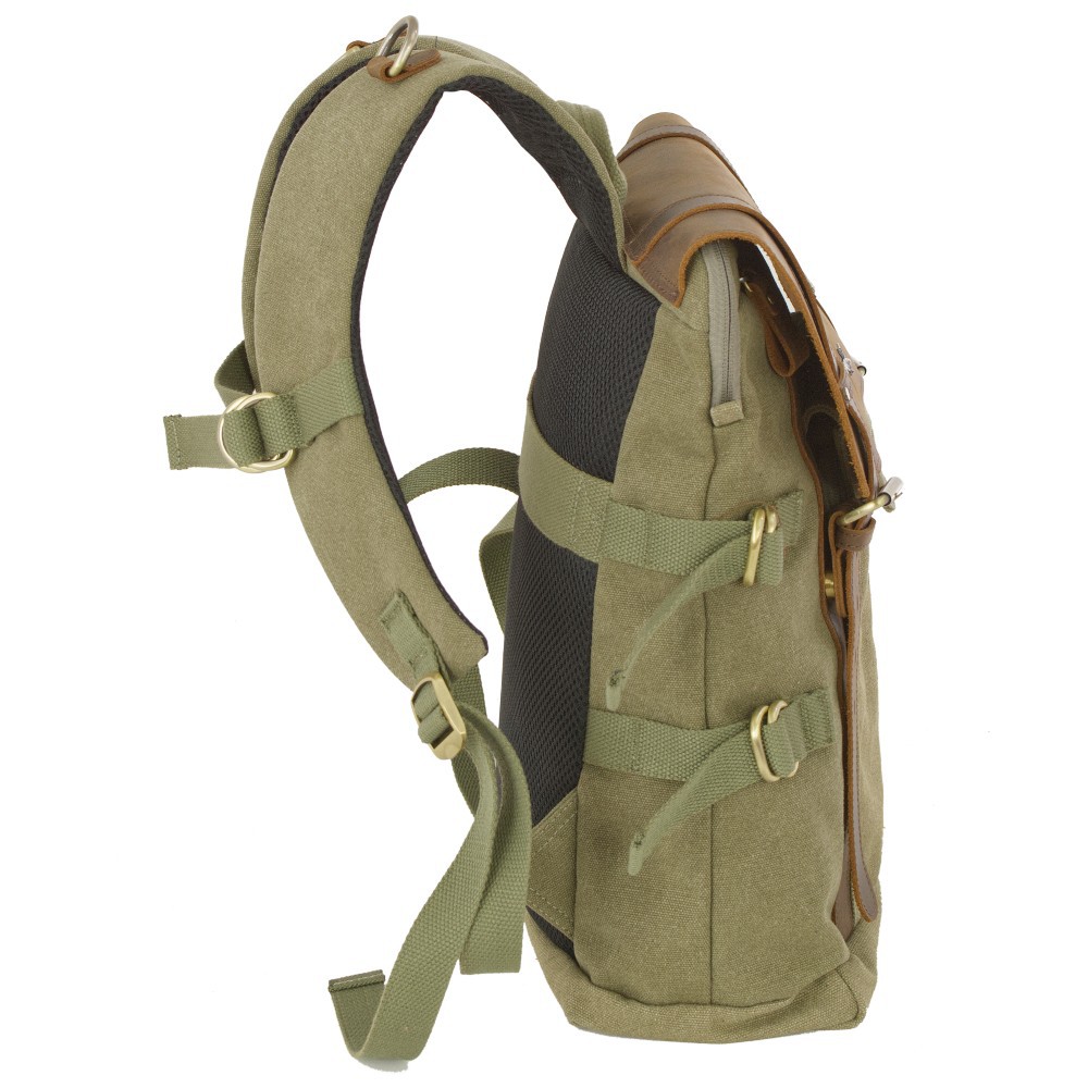Aeronautica Militare AM-613 Backpack Τσάντα Πλάτης από Καμβά με Δέρμα Χακί Τσάντες