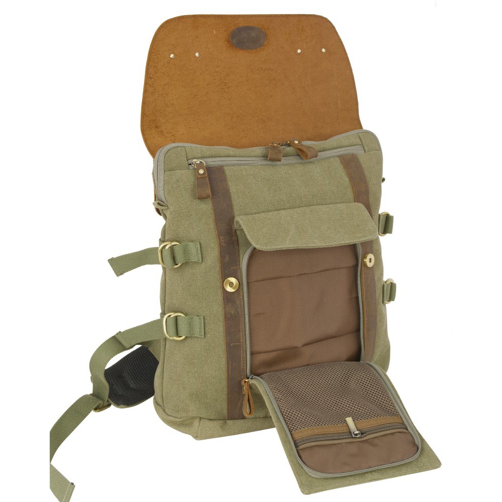 Aeronautica Militare AM-613 Backpack Τσάντα Πλάτης από Καμβά με Δέρμα Χακί Τσάντες