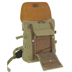 Aeronautica Militare AM-613 Backpack Τσάντα Πλάτης από Καμβά με Δέρμα Χακί Τσάντες