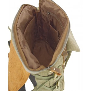 Aeronautica Militare AM-613 Backpack Τσάντα Πλάτης από Καμβά με Δέρμα Χακί Τσάντες