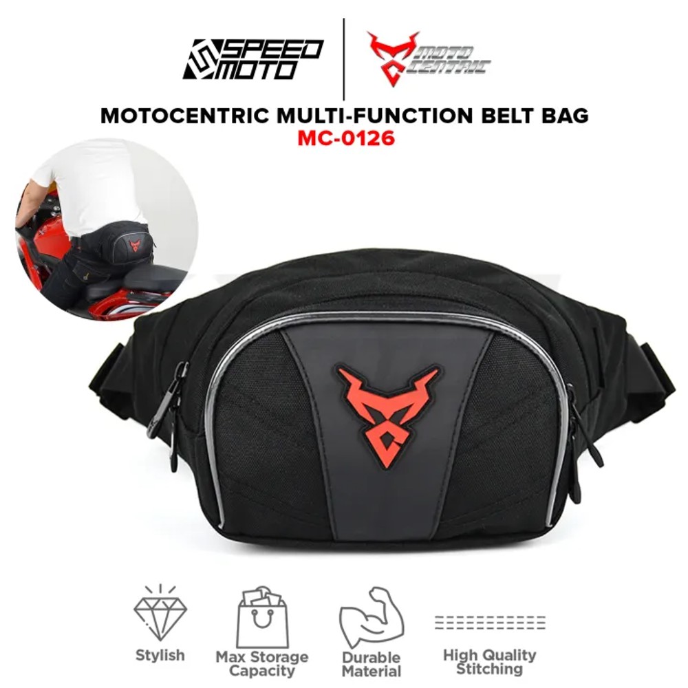 Motocentric MC-0126 Τσαντάκι Μέσης Χιαστί Μαύρο με Κόκκινο. Τσάντες