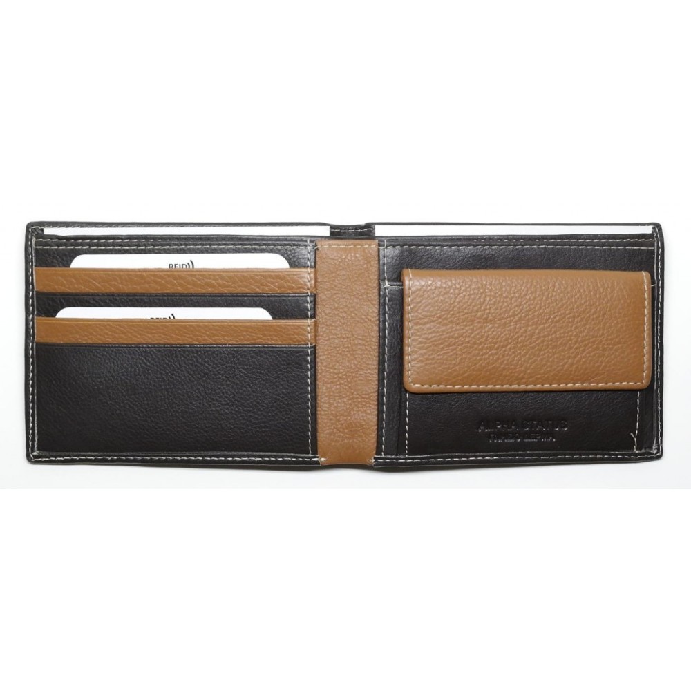 ALPHA STATUS 10101-0 RFID Δερμάτινο Ανδρικό Πορτοφόλι Καφέ Πορτοφόλια