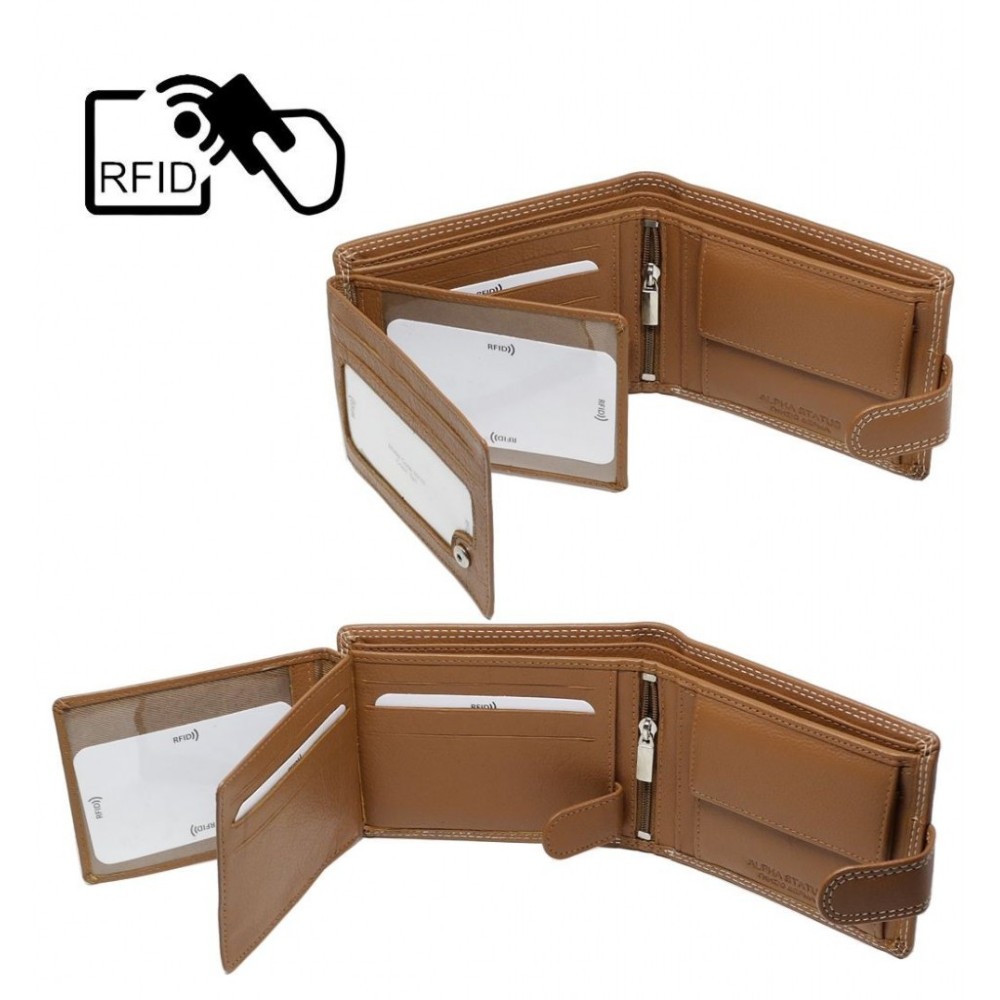ALPHA STATUS 10111-0 RFID Δερμάτινο Ανδρικό Πορτοφόλι Ταμπά Πορτοφόλια