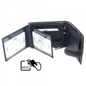 ALPHA STATUS 10111-0 RFID Δερμάτινο Ανδρικό Πορτοφόλι Μπλε Πορτοφόλια