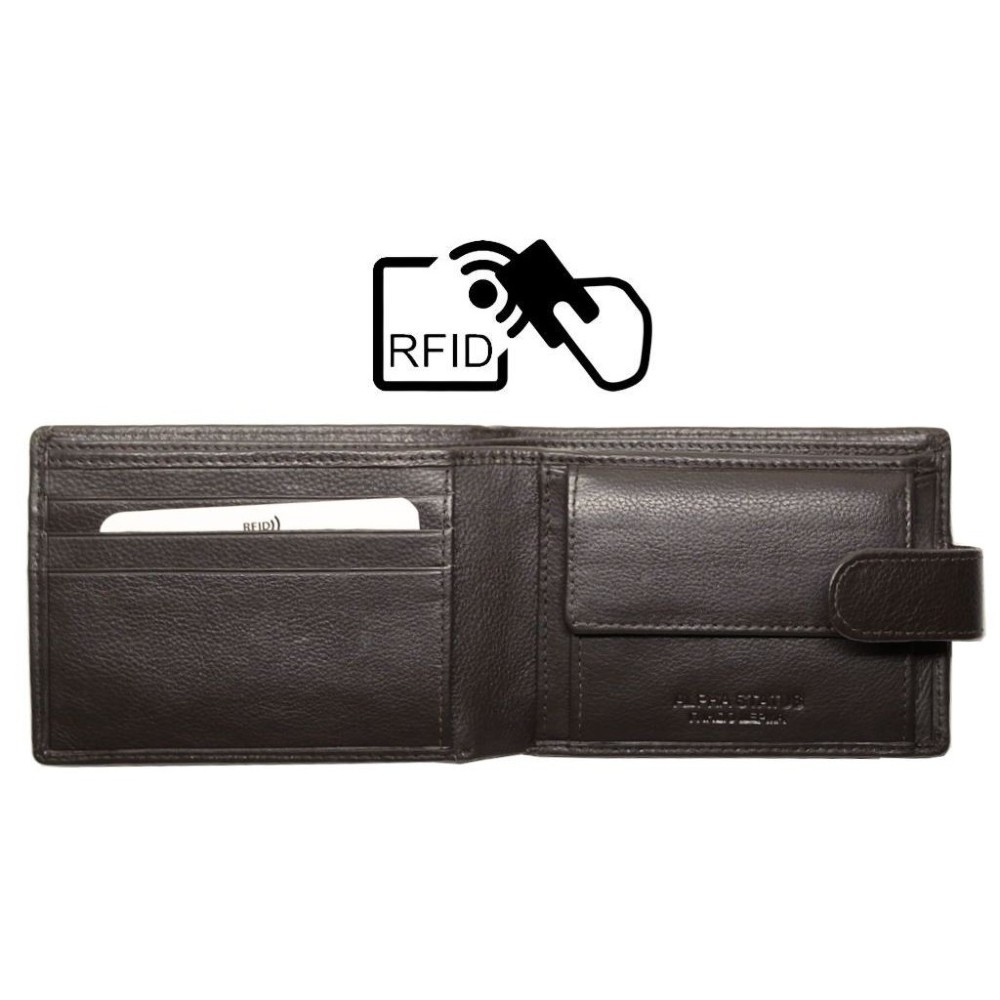 ALPHA STATUS 10113-0 RFID Δερμάτινο Ανδρικό Πορτοφόλι Καφέ