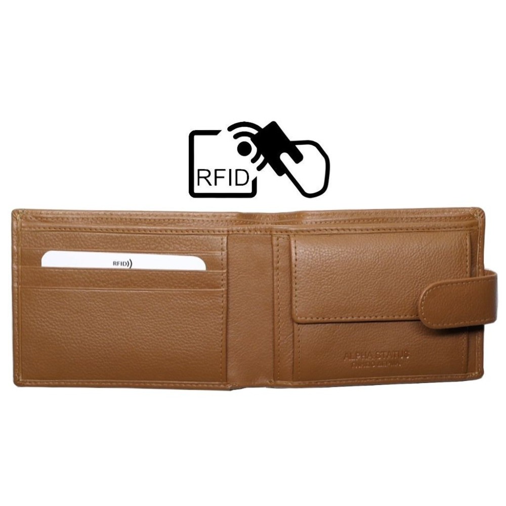 ALPHA STATUS 10113-0 RFID Δερμάτινο Ανδρικό Πορτοφόλι Ταμπά Πορτοφόλια