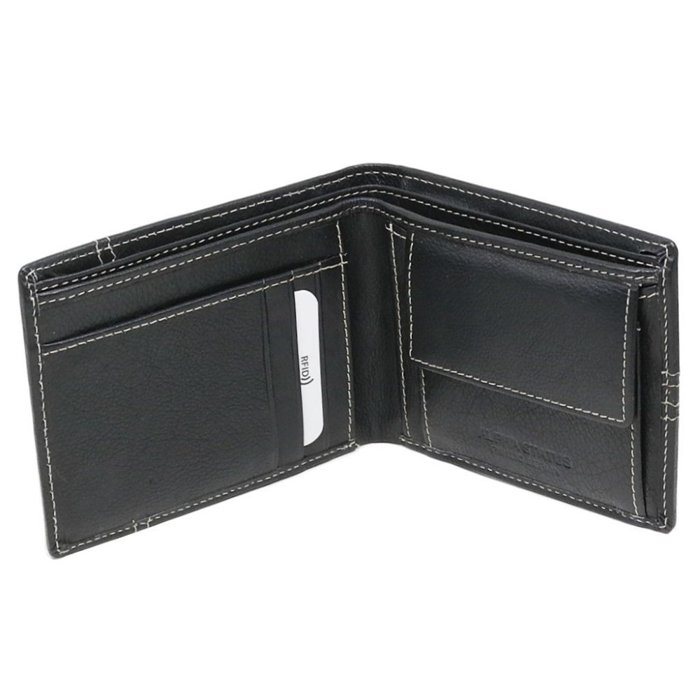ALPHA STATUS 10115-0 RFID Leather Men's Wallet Black Wallets