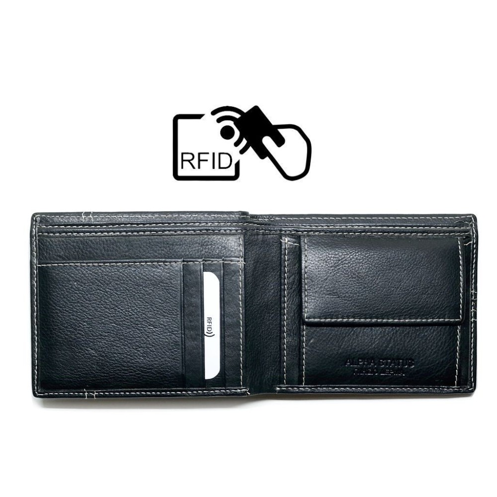 ALPHA STATUS 10115-0 RFID Leather Men's Wallet Black Wallets