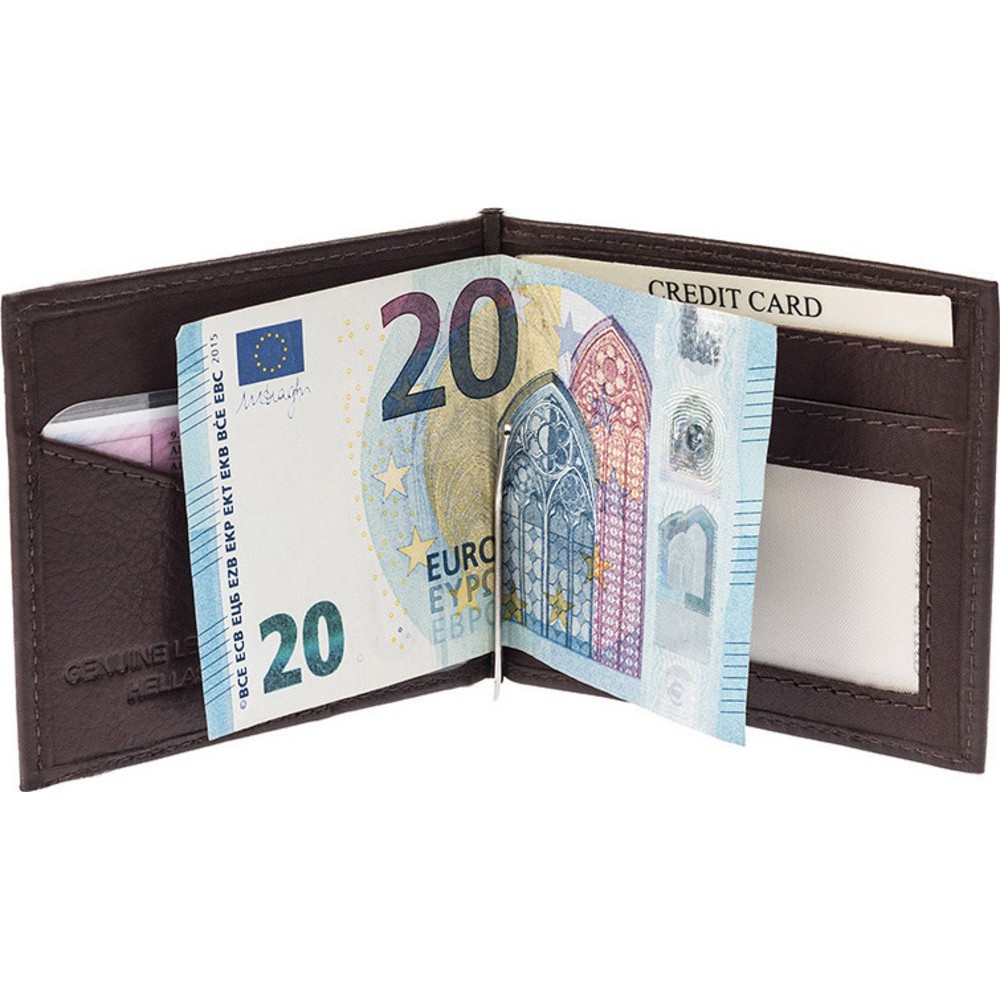 Πορτοφόλι δέρμα Kappa 1470 με μεταλλικο έλασμα καφέ Πορτοφόλια