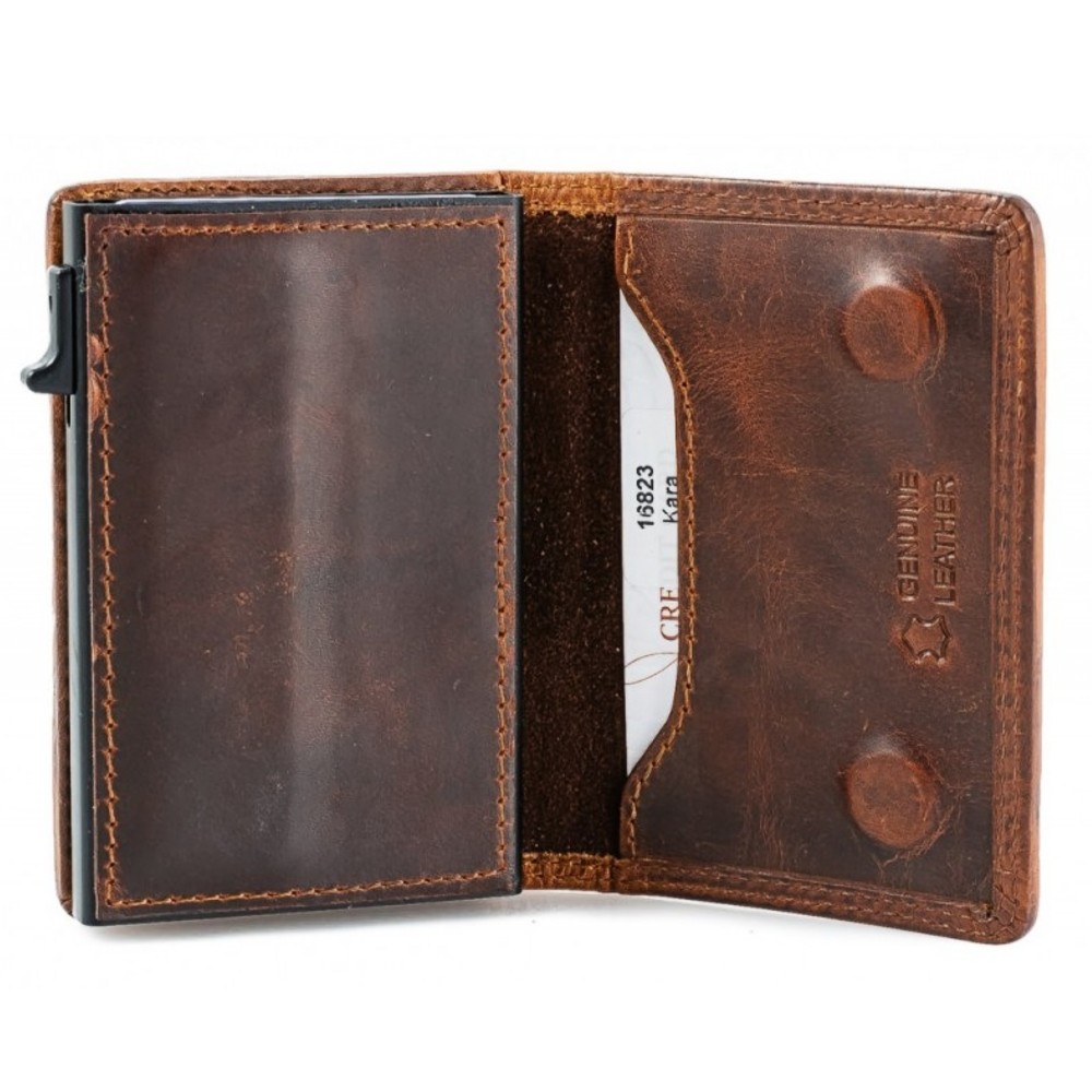 Kion 16823 KARA Card Holder Δερμάτινο Μαγνητικό Πορτοφόλι με RFID Καφέ Πορτοφόλια