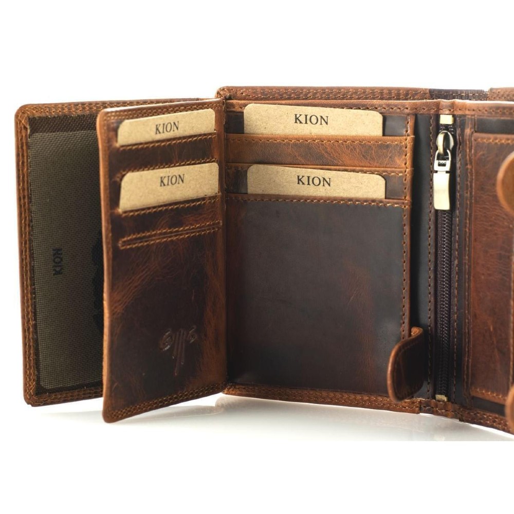 Kion 5452L KARA Δερμάτινο Ανδρικό Πορτοφόλι με RFID Καφέ Πορτοφόλια