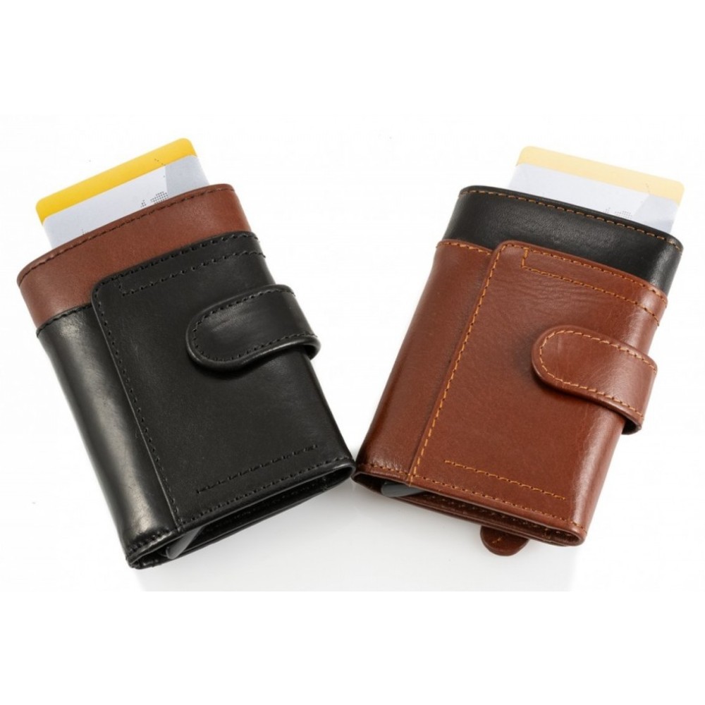Kion 6432 Card Holder Δερμάτινο Πορτοφόλι Μαύρο-Καφέ Πορτοφόλια