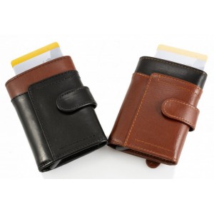 Kion 6432 Card Holder Δερμάτινο Πορτοφόλι Μαύρο-Καφέ Πορτοφόλια