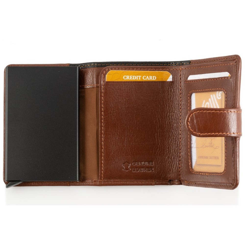 Kion 6432 Card Holder Δερμάτινο Πορτοφόλι Μαύρο-Καφέ Πορτοφόλια