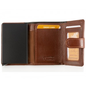 Kion 6432 Card Holder Δερμάτινο Πορτοφόλι Μαύρο-Καφέ Πορτοφόλια