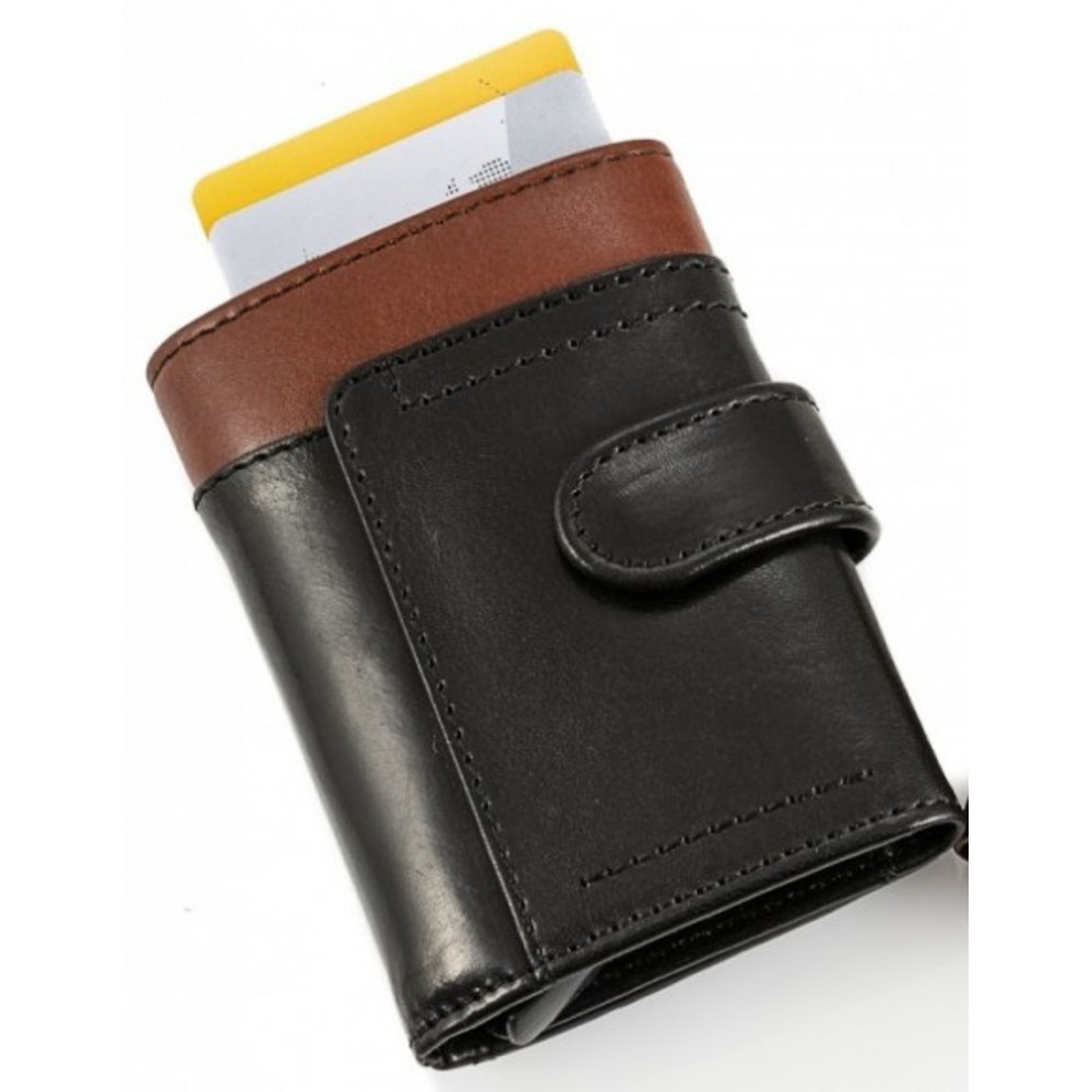 Kion 6432 Card Holder Δερμάτινο Πορτοφόλι Μαύρο-Καφέ Πορτοφόλια