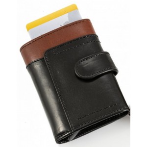 Kion 6432 Card Holder Δερμάτινο Πορτοφόλι Μαύρο-Καφέ Πορτοφόλια