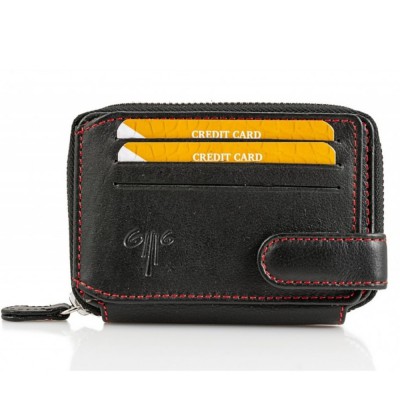Kion 7231 Leather Wallet Black Red Stich