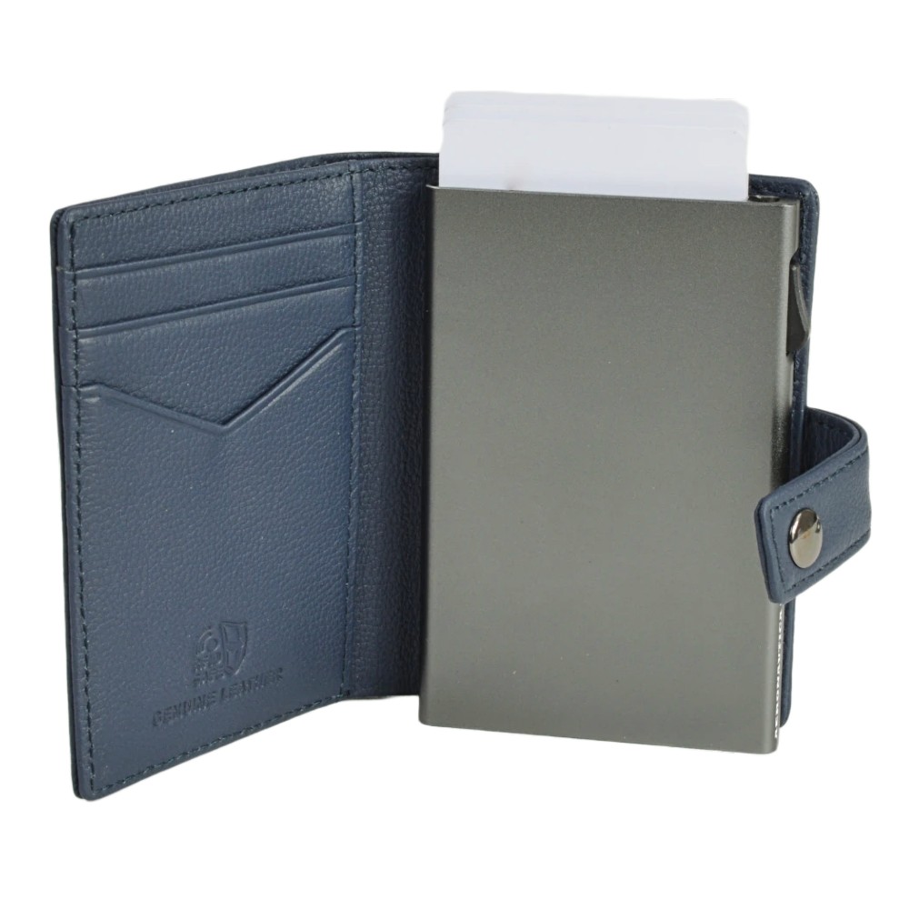 Aeronautica Militare AM-260 Mag Wallet Δερμάτινο Πορτοφόλι Καρτών με RFID Μπλε Πορτοφόλια