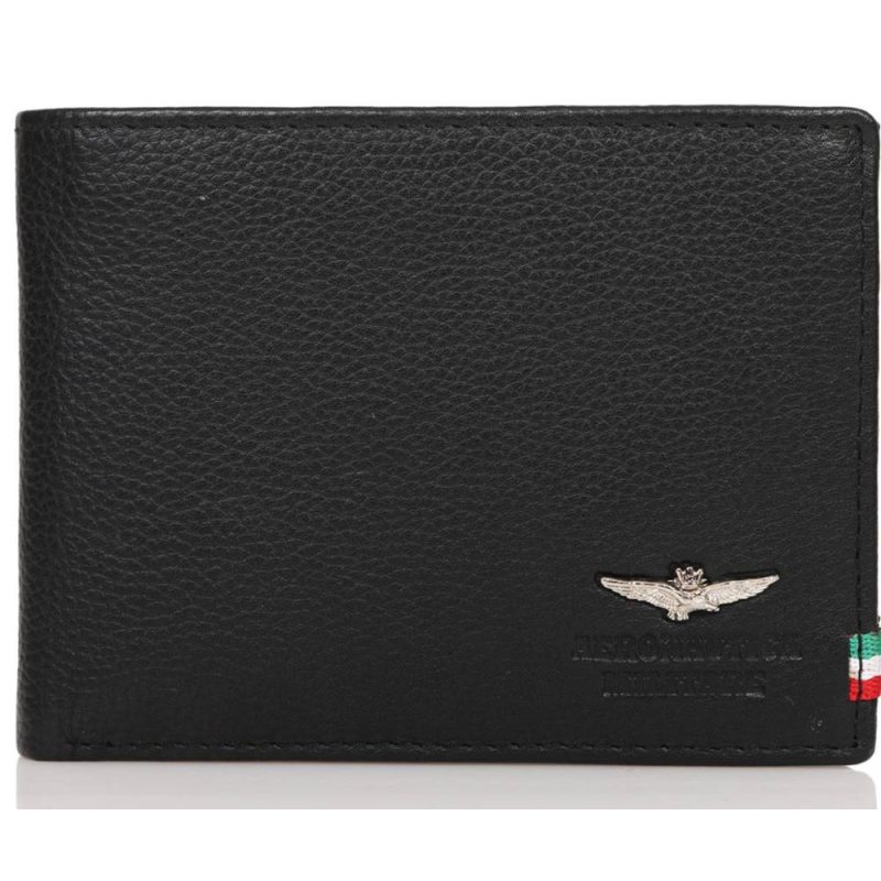 AERONAUTICA MILITARE AM-103 δέρμα πορτοφόλι μαύρο Aeronautica militare