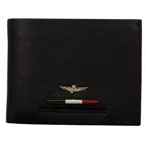 AERONAUTICA MILITARE AM-152 δέρμα πορτοφόλι μαύρο Wallets