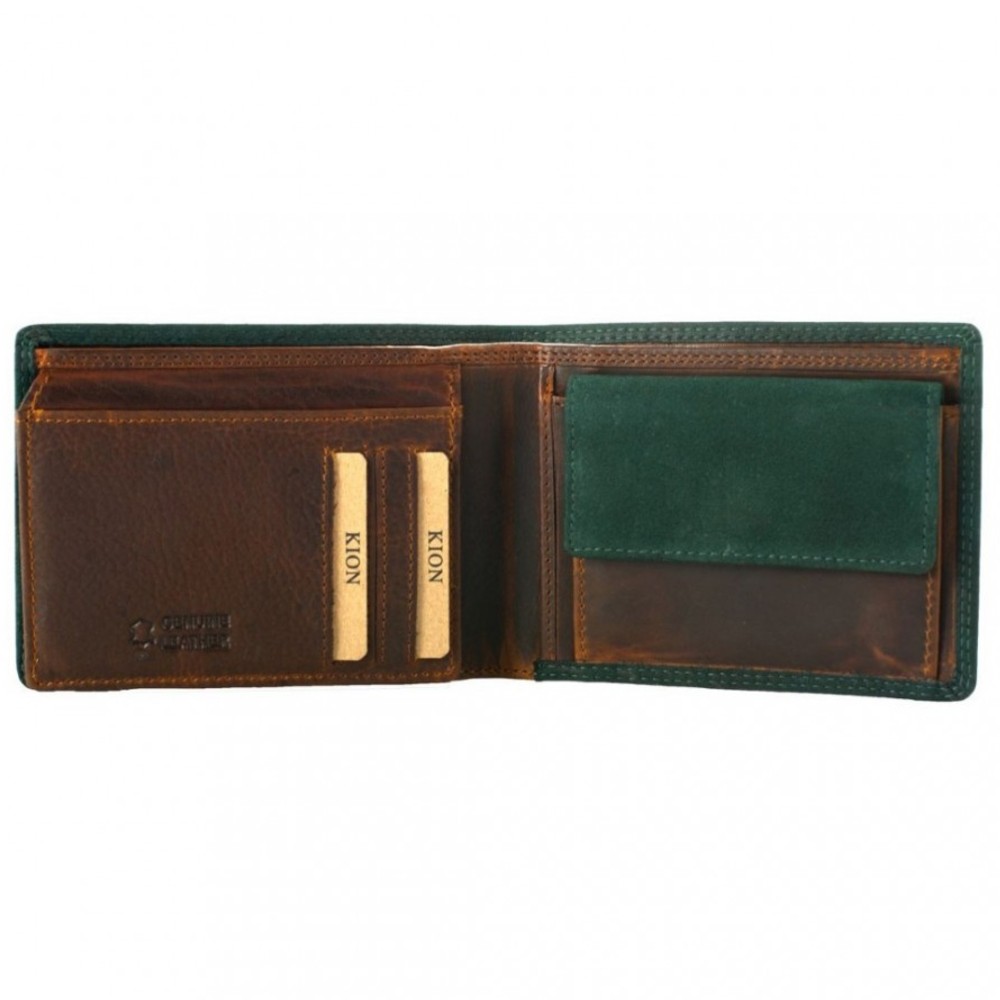 Kion KR-27 RFID karra ανδρικό πορτοφόλι δέρμα Πράσινο-Καφέ Wallets