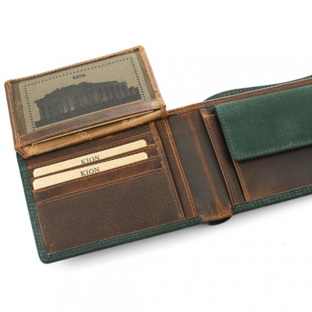 Kion KR-27 RFID karra ανδρικό πορτοφόλι δέρμα Πράσινο-Καφέ Wallets