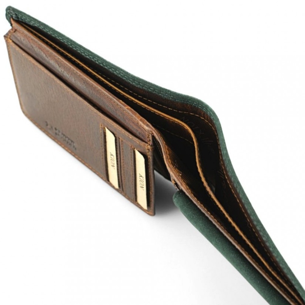 Kion KR-27 RFID karra ανδρικό πορτοφόλι δέρμα Πράσινο-Καφέ Wallets