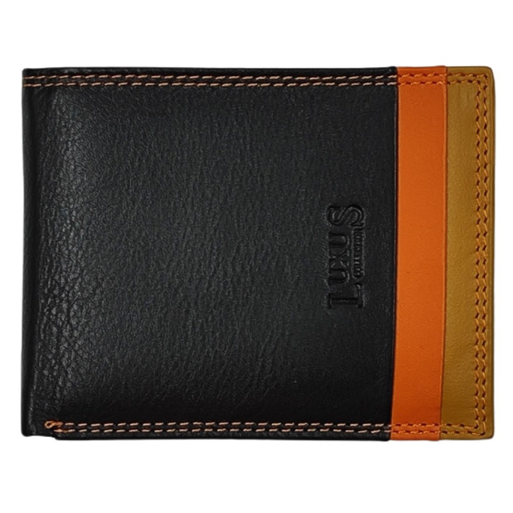 LUXUS Ανδρικό Πορτοφόλι με RFID δέρμα LX5650 Μαύρο/πορτοκαλί/ταμπά Πορτοφόλια