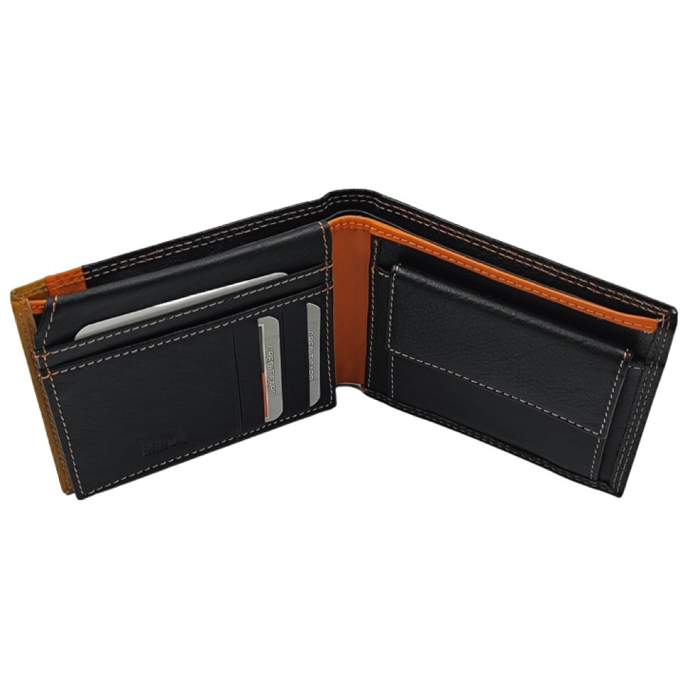 LUXUS Ανδρικό Πορτοφόλι με RFID δέρμα LX5650 Μαύρο/πορτοκαλί/ταμπά Πορτοφόλια
