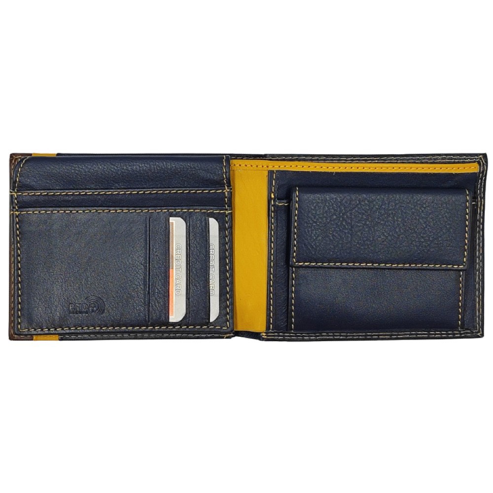 LUXUS Ανδρικό Πορτοφόλι με RFID δέρμα LX5650 Μπλε/κίτρινο/καφέ. Πορτοφόλια