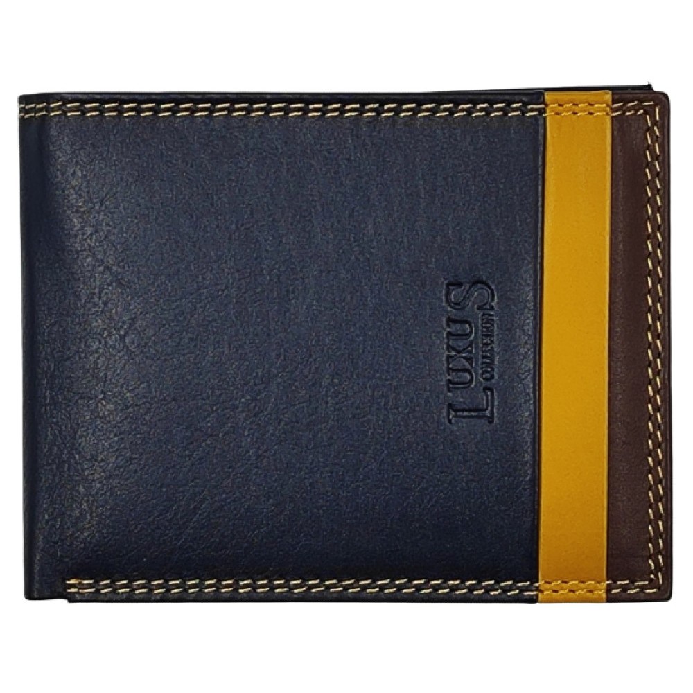 LUXUS Ανδρικό Πορτοφόλι με RFID δέρμα LX5650 Μπλε/κίτρινο/καφέ. Πορτοφόλια