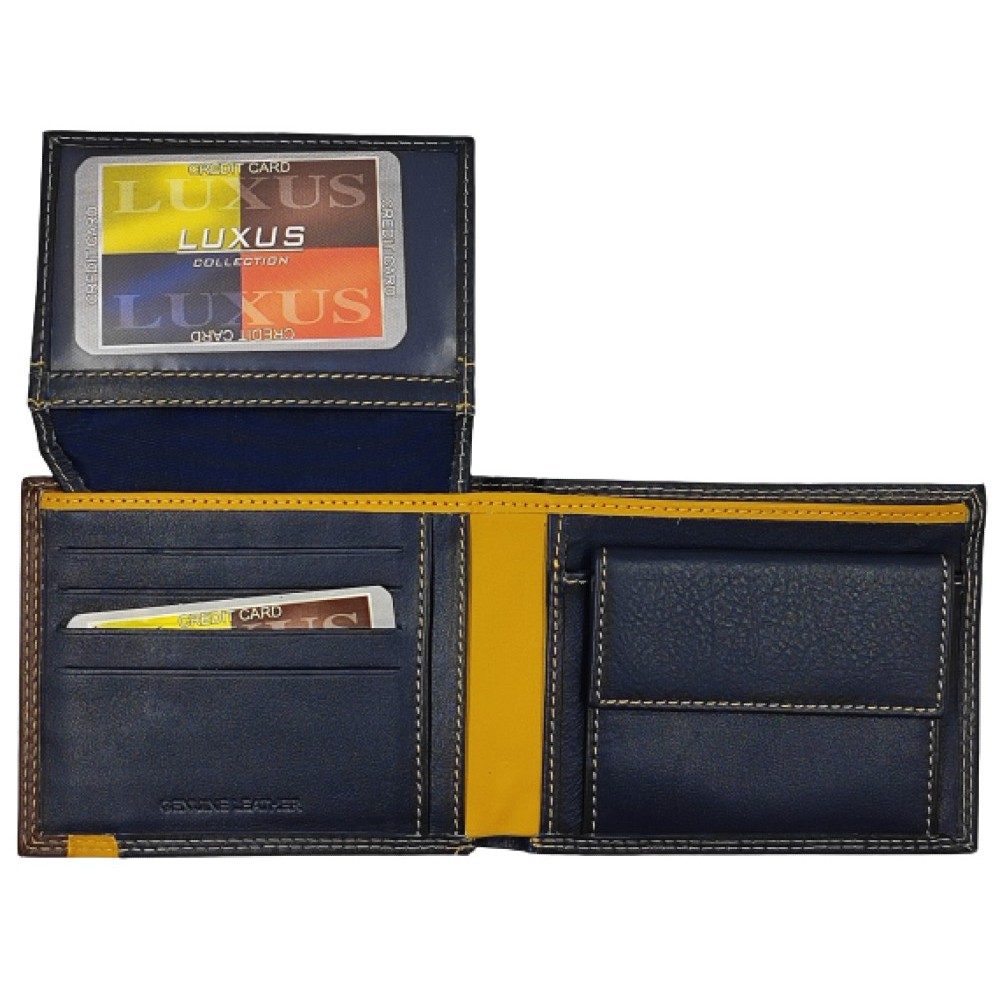 LUXUS Ανδρικό Πορτοφόλι με RFID δέρμα LX5650 Μπλε/κίτρινο/καφέ. Πορτοφόλια