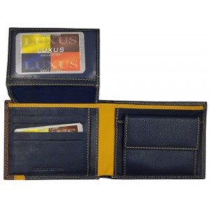 LUXUS Ανδρικό Πορτοφόλι με RFID δέρμα LX5650 Μπλε/κίτρινο/καφέ. Πορτοφόλια