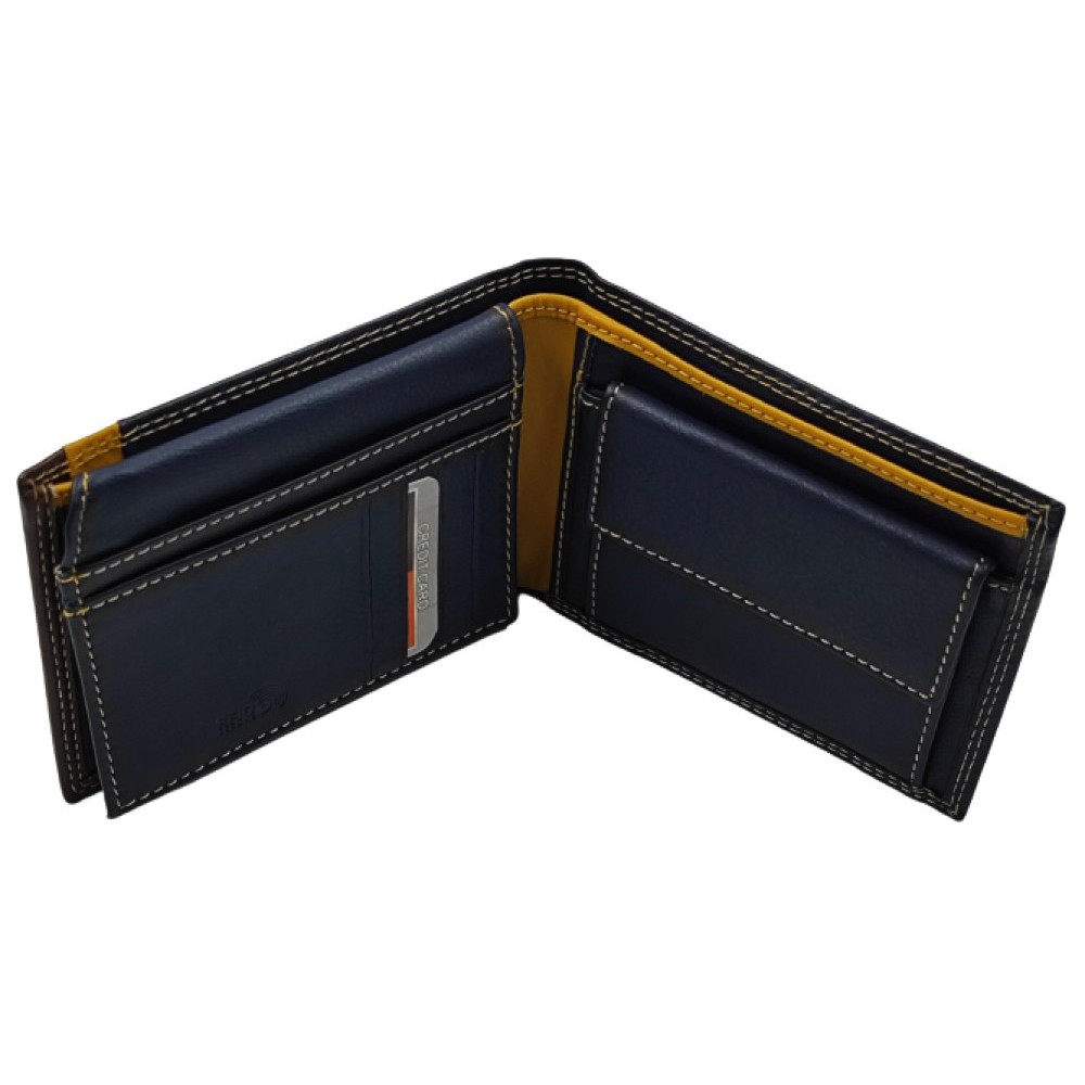 LUXUS Ανδρικό Πορτοφόλι με RFID δέρμα LX5650 Μπλε/κίτρινο/καφέ. Πορτοφόλια