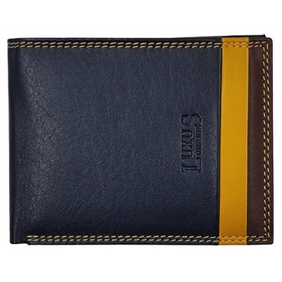 LUXUS Ανδρικό Πορτοφόλι με RFID δέρμα LX5650 Μπλε/κίτρινο/καφέ.