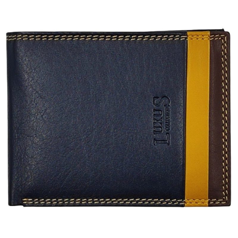 LUXUS Ανδρικό Πορτοφόλι με RFID δέρμα LX5650 Μπλε/κίτρινο/καφέ. LUXUS