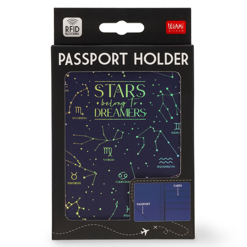 Legami Milano PH0038 Stars Passport Case with RFID Blue Wallets